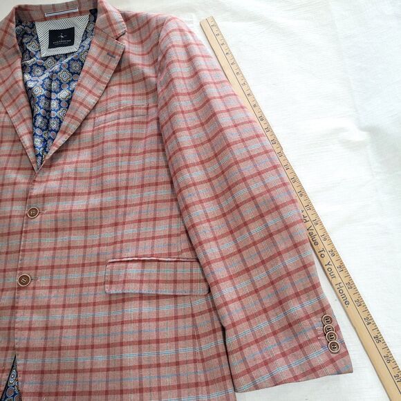 Plaid 2 Button Tailorbyrd Sportscoat Burnt Orange 46R Blazer Stretch Fabric Prep - Picture 7 of 16
